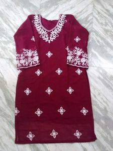 Maroon Embroidered Kurta
