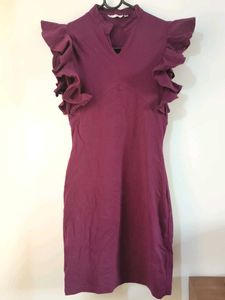 Chic Plum Ruffle Sleeve Dress