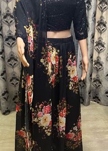 Black Sequin Floral Lehenga Set with Dupatta