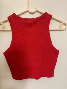 Red Ribbed Crop Tank Top