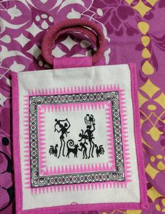 Pink Jute Tote Bag