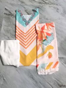 Vibrant Chevron Print Kurta Set with Dupatta