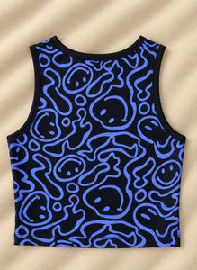 Blue Abstract Print Crop Top