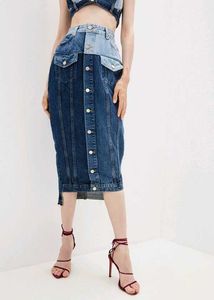 Denim Midi Skirt with Button-Up Front