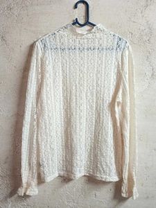 Elegant Lace Mock Neck Top Sheer