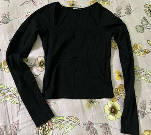 Black Ribbed Square Neck Top