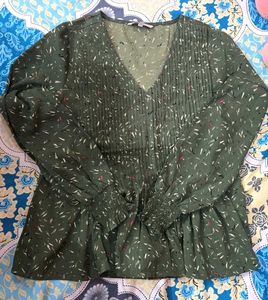 olive green casual plus office wear branded top