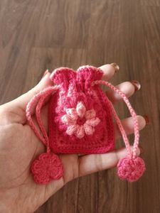 Crochet Fluffy flower mini purse /pouch