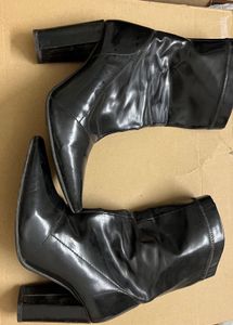 Black Faux Leather Ankle Boots