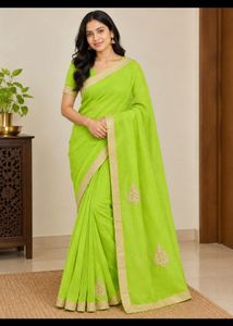Vibrant Green Saree with Golden Border