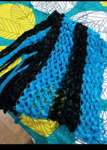 New Cozy Blue &amp; Black Knit Hat and Scarf Set