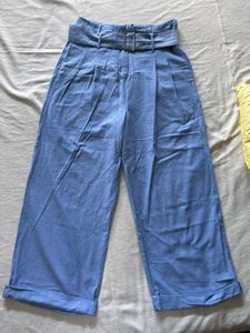 Blue High-Waisted Wide-Leg Pants