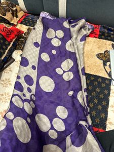 Elegant Grey &amp; Purple Polka Dot Saree
