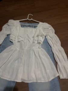 Chic White Ruffle Square Neck Top