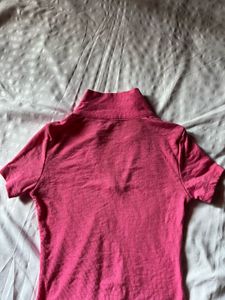 Hot Pink Ribbed V-Neck Dress