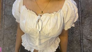 White Puff Sleeve Ruffled Crop Top