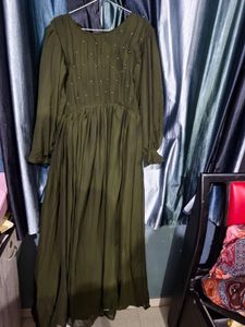 Olive Green Embellished Maxi Gown and white full e