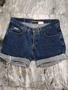woens Blue Denim Folded Hem Shorts