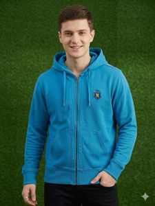 Blue Zip-Up Hoodie with Crest Logo