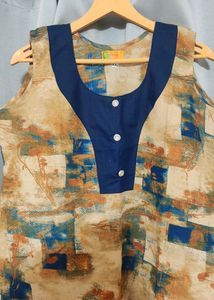 Women Brown Blue Kurti | Size XL