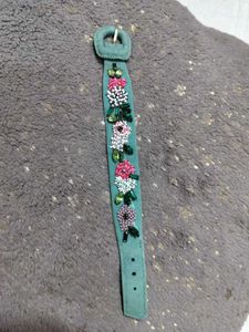 Leather -Embellished Teal wrist band