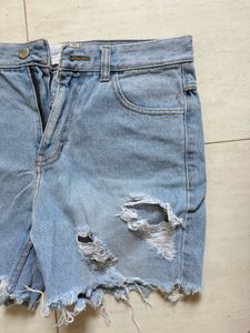 Distressed Light Wash Denim Shorts