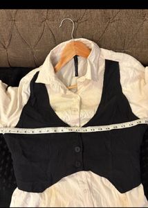 Chic Button-Up Shirt with Black Vest
