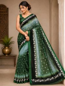 Elegant Ombre Green Embroidered Saree