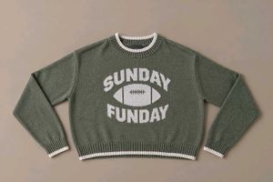 OLIVE GREEN SUNDAY FOOTBALL GRAPHIC KNIT SWEATER