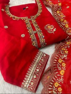 Red Embroidered Kurta Set