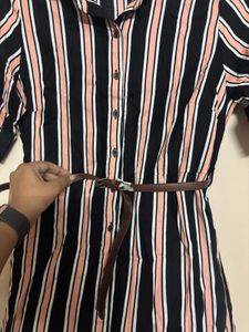 FIG - Striped Shirt Dress with Belt