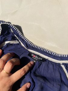Navy Blue Embroidered Tassel Top