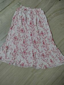 White &amp; Pink Floral Printed Flared Maxi Skirt