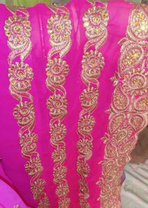 Stunning Pink Embroidered Saree (no blouse)