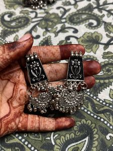 Oxidized Silver Jhumka Earrings
