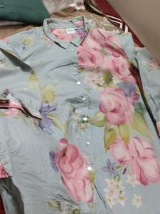 Light Blue Floral Print Button-Up Shirt