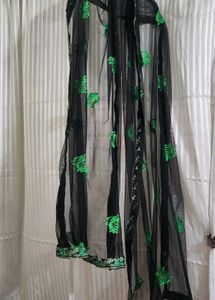 Elegant Black Saree with Green Embroidery