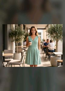 Chic Green Gingham V-Neck Dress
