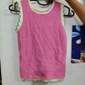 Chic Pink Crochet Knit Top