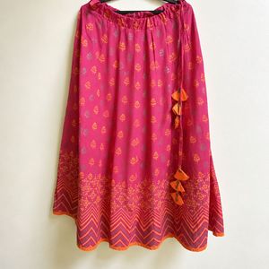 Vibrant Pink & Orange Ethnic Print Skirt