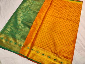 Vibrant Orange &amp; Green Silk Saree