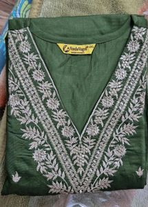 mehendi green silk blend embroidered suit set with