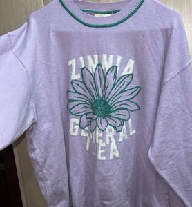 Lavender Floral Graphic Knit Sweatshirt