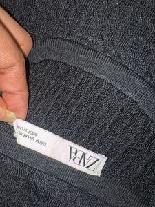 Zara Black Textured Knit Top