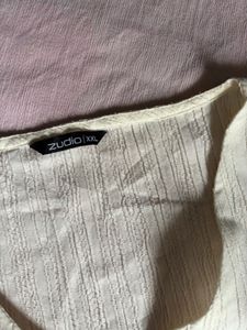 Cream Textured Button-Up Blouse