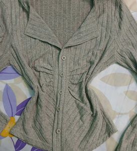 y2k ribbed grey top