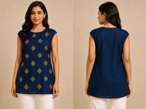 Embellished Navy Blue Kurta