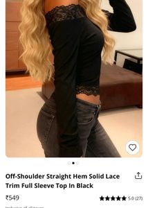 sale🚨Black Off-Shoulder Lace Trim Top