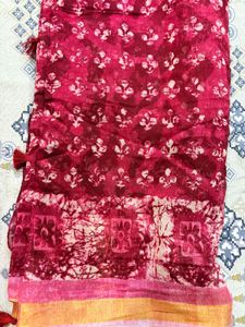 Maroon Floral Print Saree with Tassels