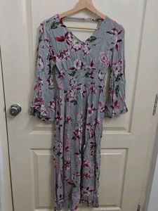 Gray Floral Midi Dress